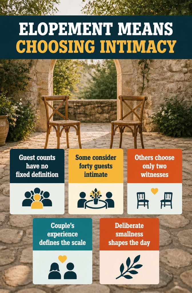 Intimate Elopement Wedding: 5 Ways to Plan One 2 Wedding information graphic titled Elopement Means Choosing Intimacy