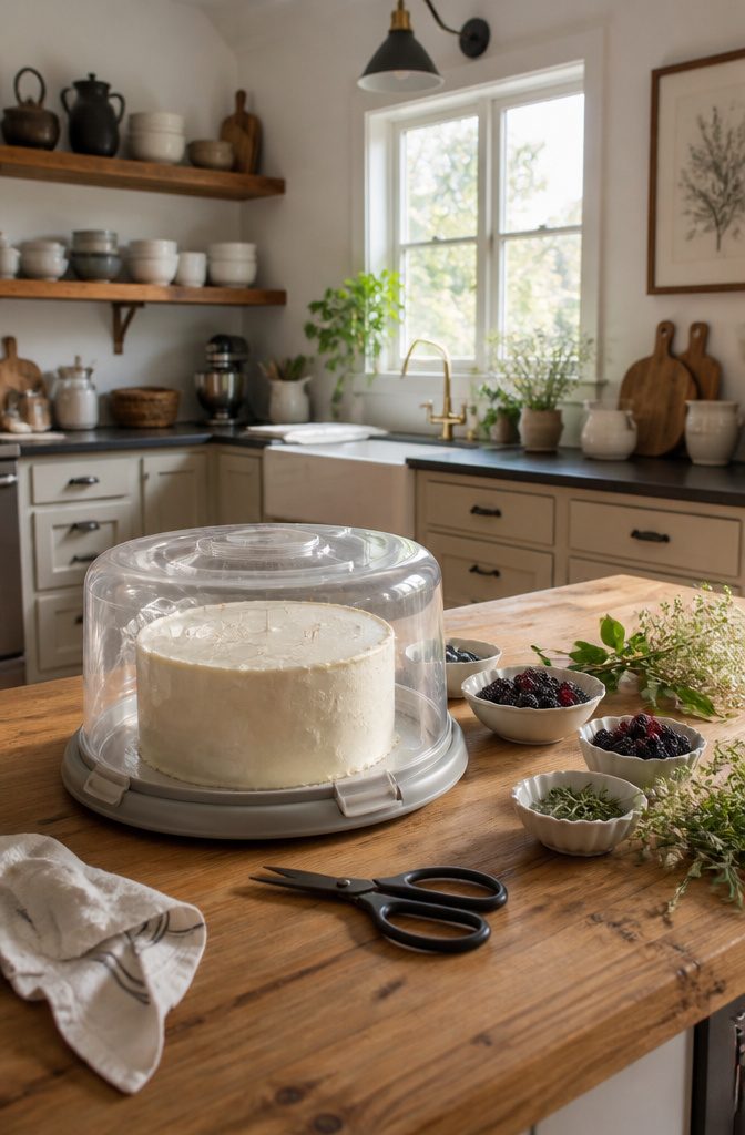 Perfect Cake Recipe: Moist, Fluffy Vanilla Cake 8 An airtight cake carrier holding a moist vanilla cake.