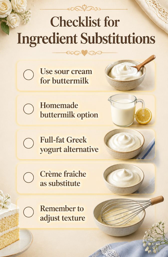 Perfect Cake Recipe: Moist, Fluffy Vanilla Cake 9 A checklist of ingredient substitutions for cake baking.