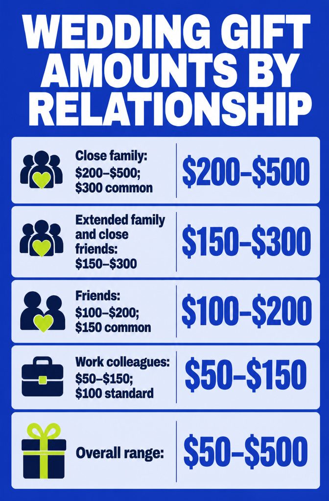 How Much Money to Give as a Wedding Gift (+ 13 Ways to Do It) 2 Wedding gift amount chart organized by relationship to the couple