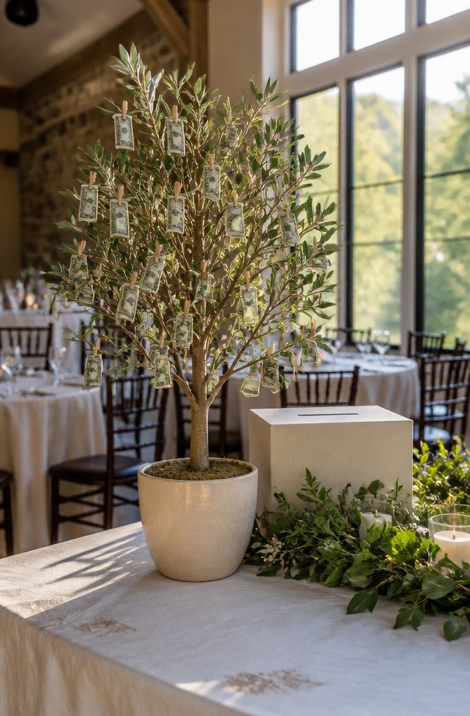 How Much Money to Give as a Wedding Gift (+ 13 Ways to Do It) 9 Potted money tree with bills attached to its branches