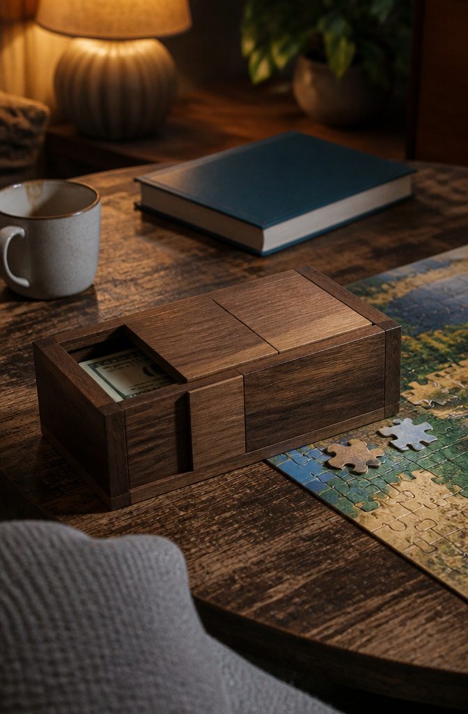 How Much Money to Give as a Wedding Gift (+ 13 Ways to Do It) 14 Puzzle box with sliding panels beside folded bills
